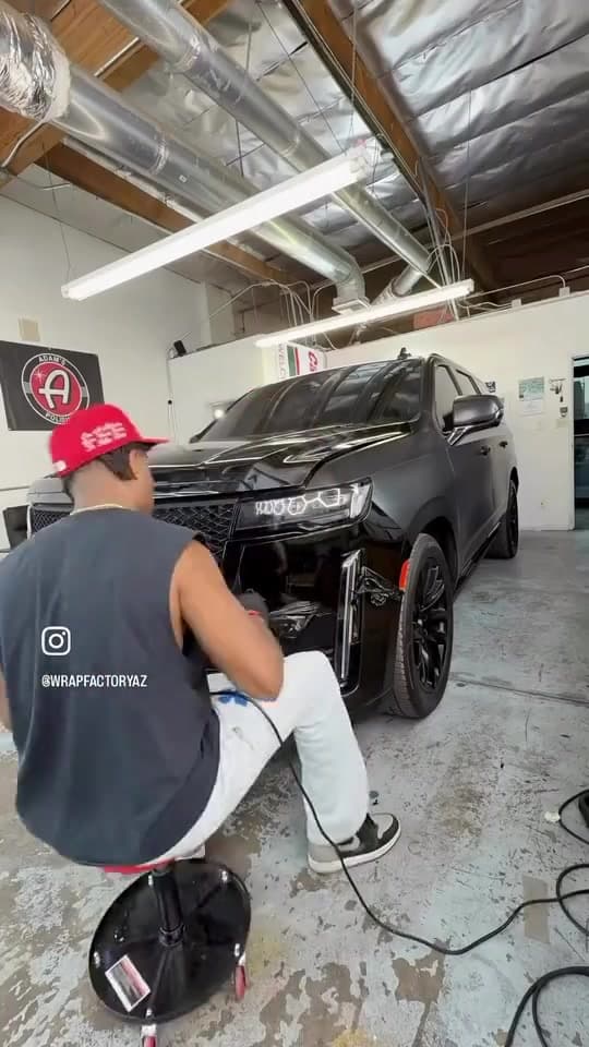 BLUE CAR WRAP IN PROGRESS